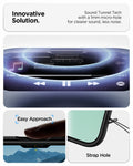 ACS09922 - iPhone 17 Air Liquid Air in Matte Black showing innovative solution. sound tunnel tech with a 1mm micro hole for cleaner sound, less noise.