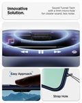 ACS09923 - iPhone 17 Air Liquid Air in Navy Blue showing innovative solution. sound tunnel tech with a 1mm micro hole for cleaner sound, less noise.