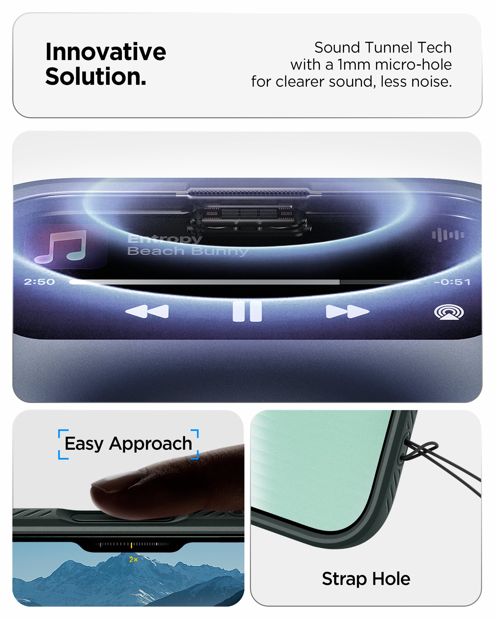 ACS09924 - iPhone 17 Air Liquid Air in Abyss Green showing innovative solution. sound tunnel tech with a 1mm micro hole for cleaner sound, less noise.