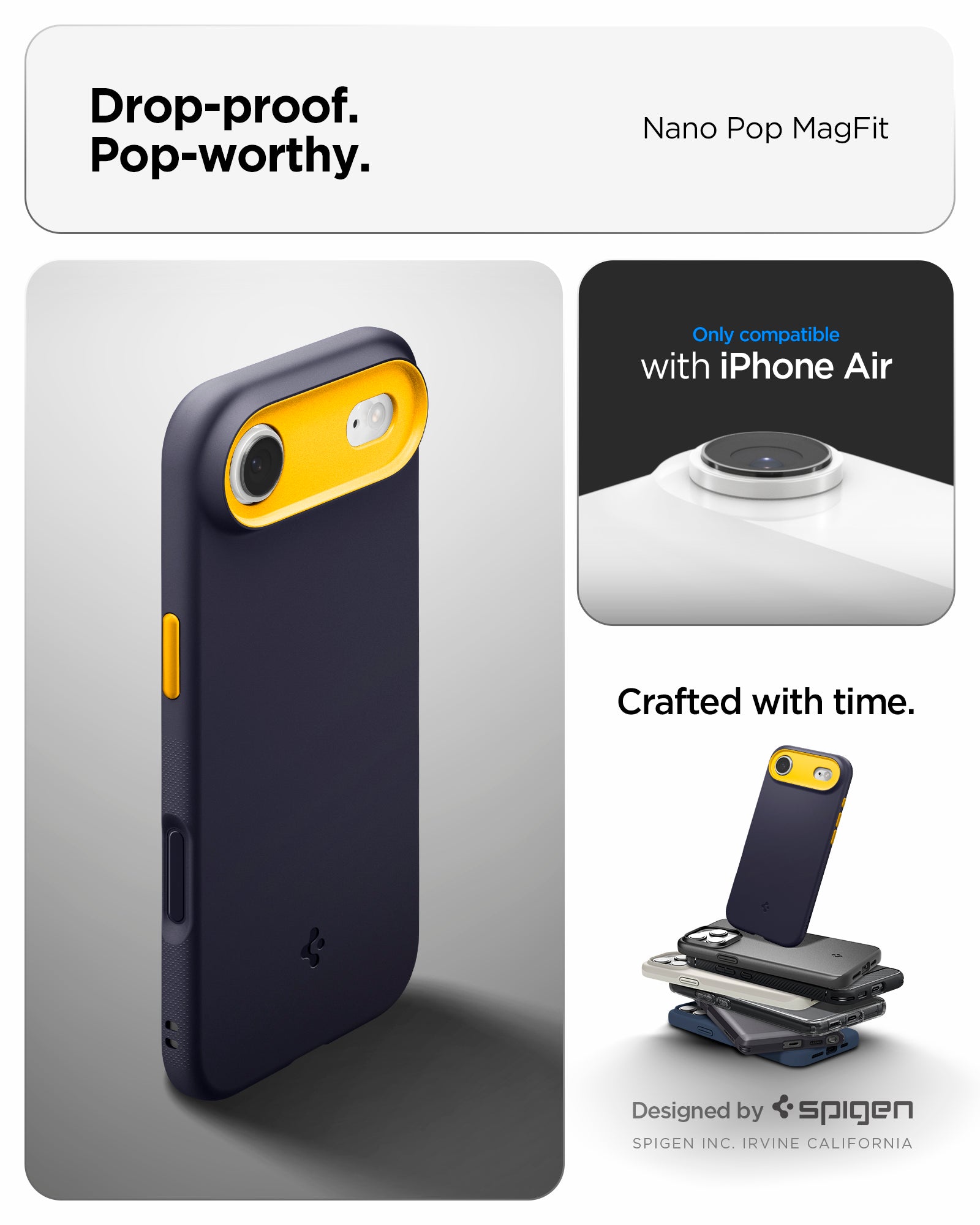 ACS09931 - iPhone 17 Air Case Nano Pop (MagFit) in blueberry navy showing the drop proof and pop worthy of case