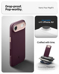 ACS09932 - iPhone 17 Air Case Nano Pop (MagFit) in burgundy bean showing the drop proof and pop worthy of case