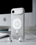 ACS10060 - iPhone 17 Air Ultra Hybrid Classic (MagFit) in Classic Silver showing back of the case with airpods