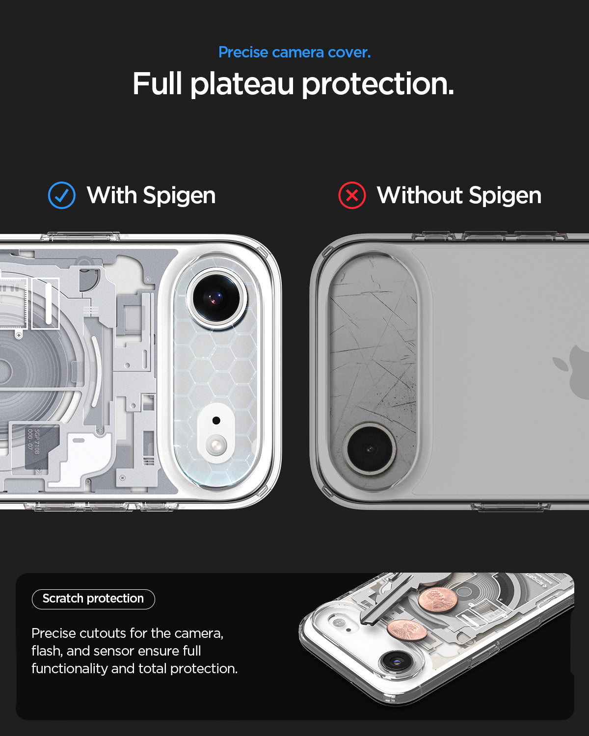 ACS10056 - iPhone 17 Air Ultra Hybrid Zero One (MagFit) in Zero One White showing precise camera cover. full plateau protection. scratch protection. precise cutouts for the camera, flash, and sensor ensure full functionality and total protection