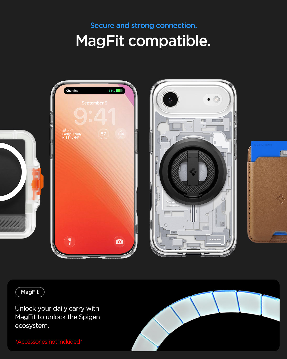ACS10057 - iPhone 17 Air Ultra Hybrid Zero One (MagFit) in Zero One Natural Titanium showing secure and strong connection. magfit compatible. unlock your daily carry with magfit to unlock the spigen ecosystem.