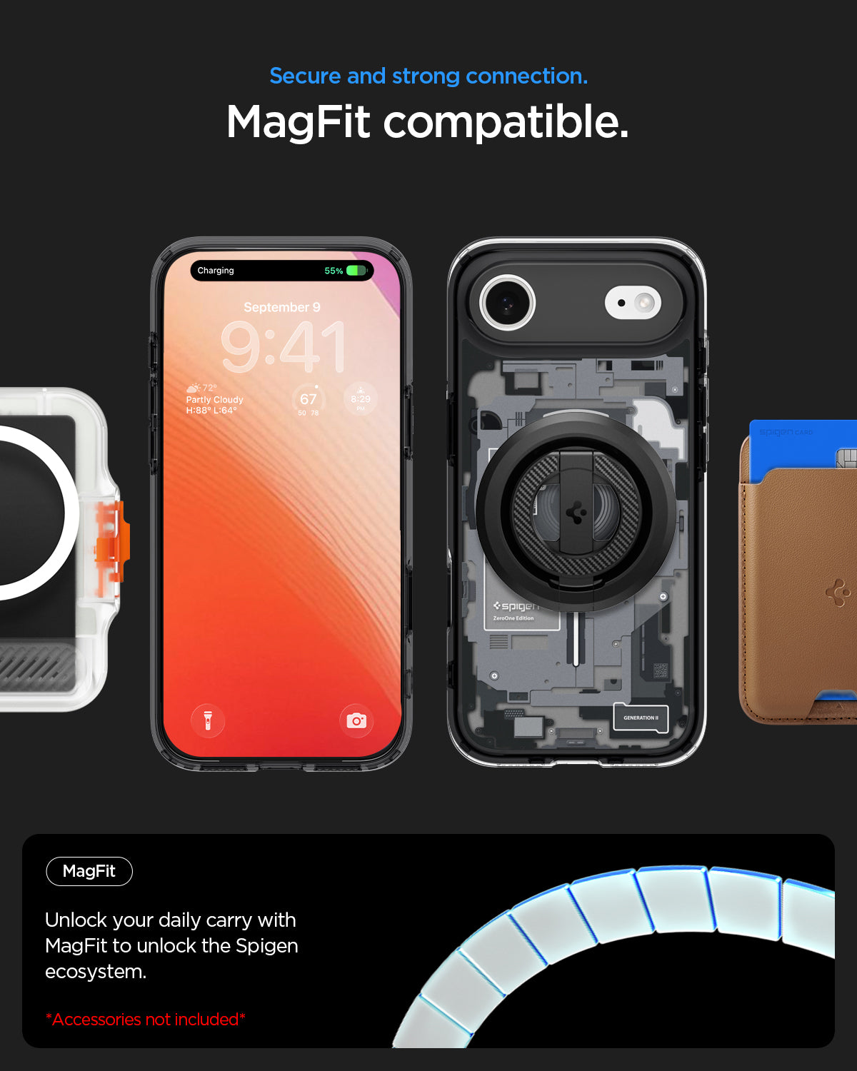 ACS10058 - iPhone 17 Air Ultra Hybrid Zero One (MagFit) in Zero One Black showing secure and strong connection. magfit compatible. unlock your daily carry with magfit to unlock the spigen ecosystem.