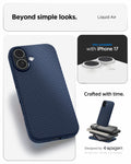 ACS09978 - iPhone 17 Liquid Air in Navy Blue showing beyond simple looks. liquid air. designed by spigen.