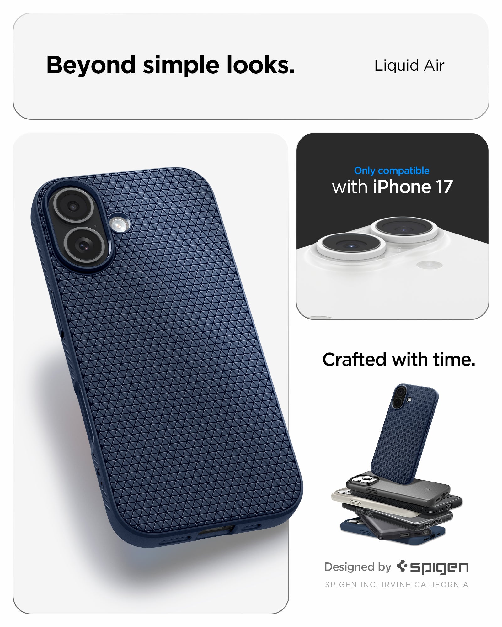 ACS09978 - iPhone 17 Liquid Air in Navy Blue showing beyond simple looks. liquid air. designed by spigen.