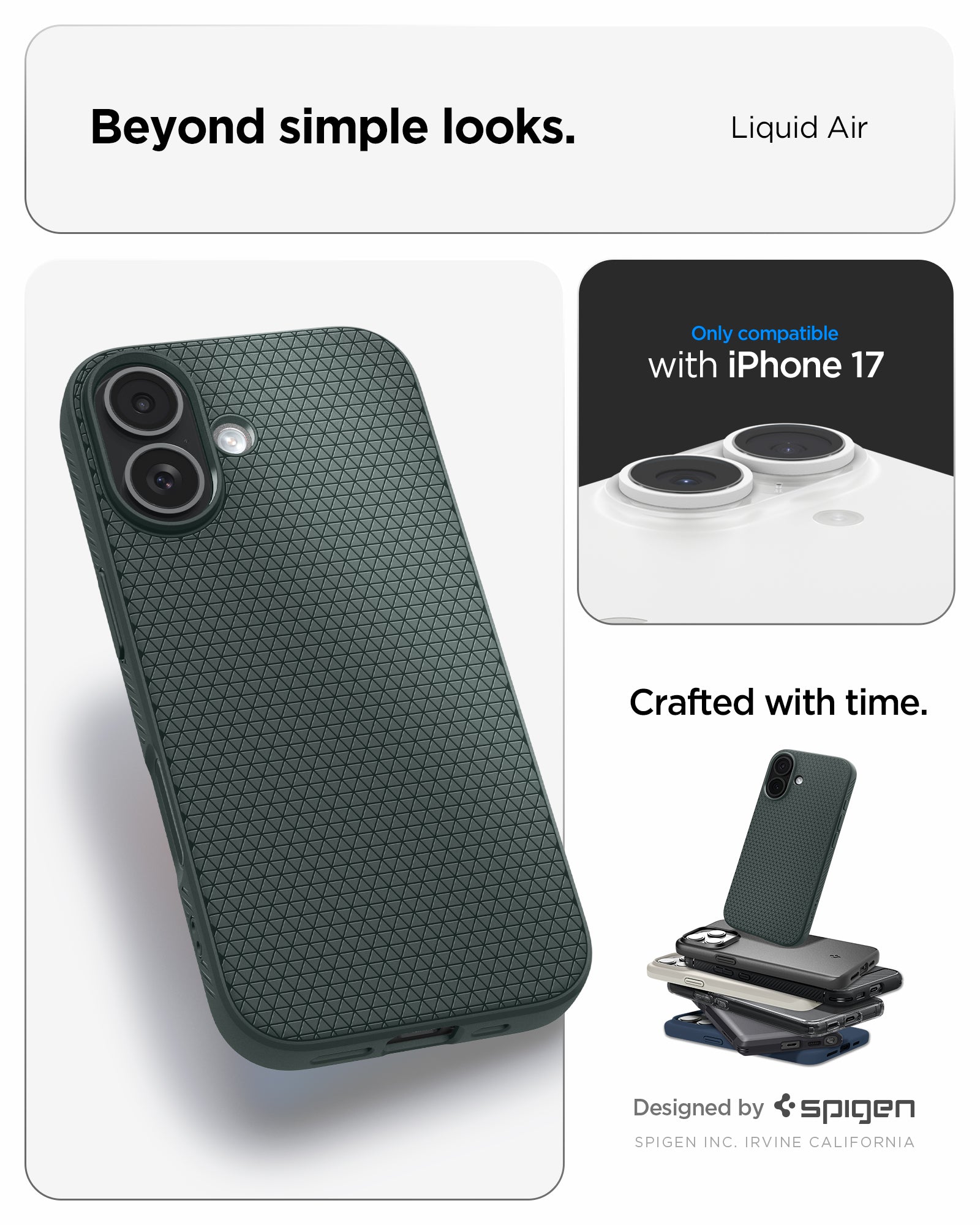 ACS09979 - iPhone 17 Liquid Air in Abyss Green showing beyond simple looks. liquid air. designed by spigen.