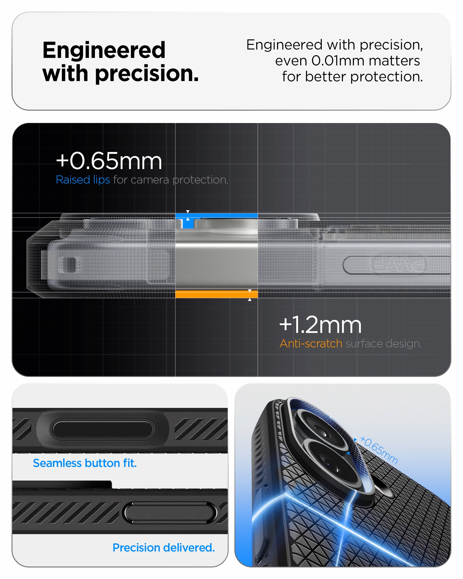 ACS09977 - iPhone 17 Liquid Air in Matte Black showing engineered with precision. even 0.01mm matters for better protection. seamless button fit. precision delivered.
