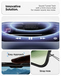ACS09977 - iPhone 17 Liquid Air in Matte Black showing innovative solution. sound tunnel tech with a 1mm micro hole for cleaner sound, less noise.