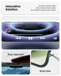 ACS09979 - iPhone 17 Liquid Air in Abyss Green showing innovative solution. sound tunnel tech with a 1mm micro hole for cleaner sound, less noise.