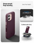 ACS09991 - iPhone 17 Nano Pop (MagFit) in Burgundy Bean showing the drop proof and pop worthy of case