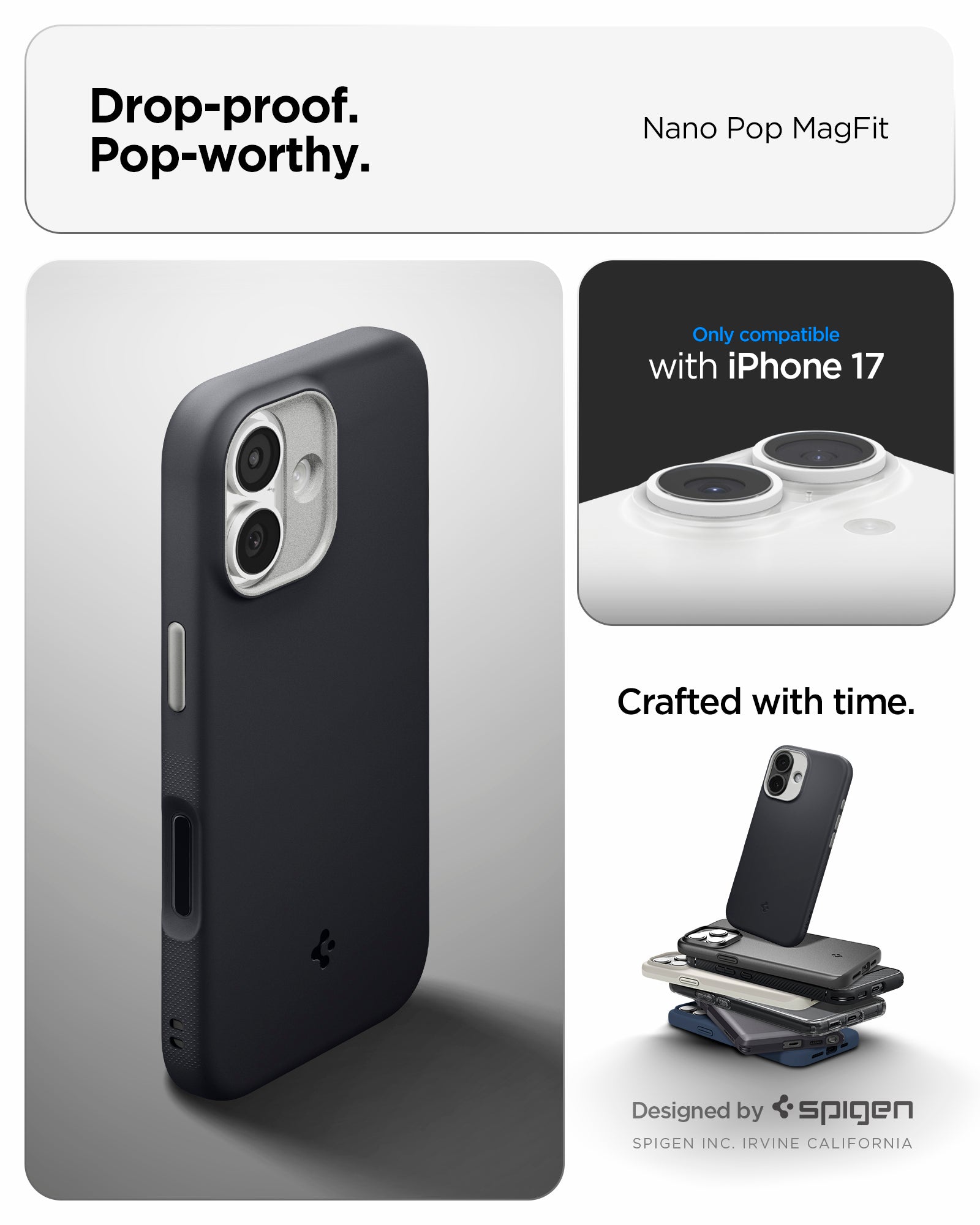 ACS09992 - iPhone 17 Nano Pop (MagFit) in Black Sesame showing the drop proof and pop worthy of case