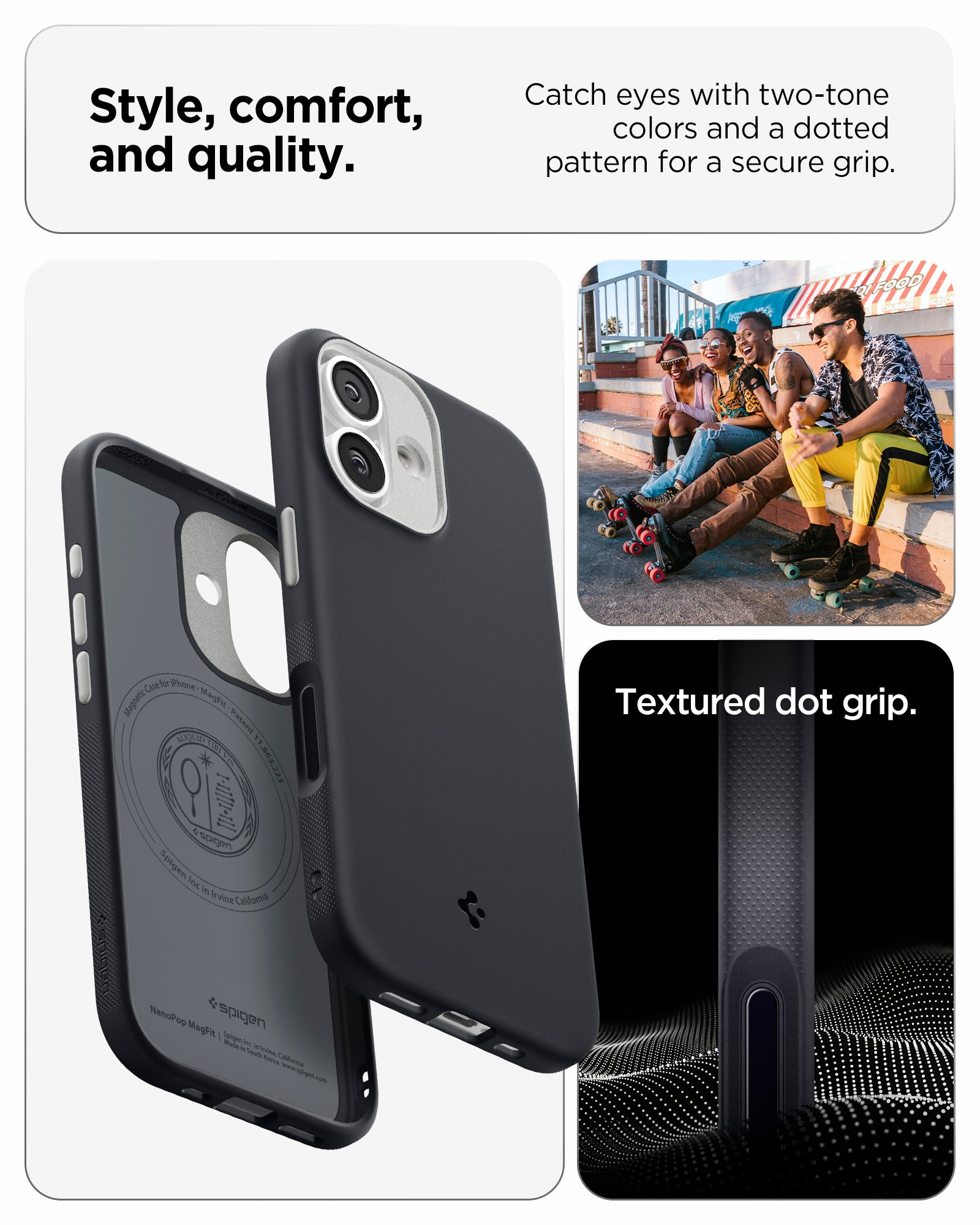 ACS09992 - iPhone 17 Nano Pop (MagFit) in Black Sesame showing the style, comfort and quality. Catch eyes with two-tone colors and a dotted pattern for a secure grip