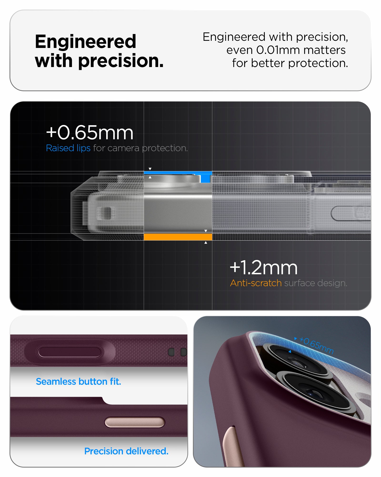 ACS09991 - iPhone 17 Nano Pop (MagFit) in Burgundy Bean showing the engineered with precision. Engineered with precision, even 0.01mm matters for better protection