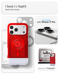 ACS09962 - iPhone 17 Pro Case Classic C1 (MagFit) in ruby showing classic C1 magfit. Back to the classic. designed by spigen.