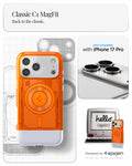 ACS09963 - iPhone 17 Pro Case Classic C1 (MagFit) in tangerine showing classic C1 magfit. Back to the classic. designed by spigen.