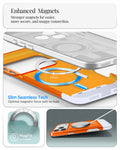 ACS09963 - iPhone 17 Pro Case Classic C1 (MagFit) in tangerine showing enhanced magnets. stronger magnets for easier more secure and snappy connection. slim seamless tech. optimal magnetic force with no bulk.