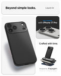 ACS09942 - iPhone 17 Pro Liquid Air in Matte Black showing beyond simple looks. liquid air. designed by spigen.
