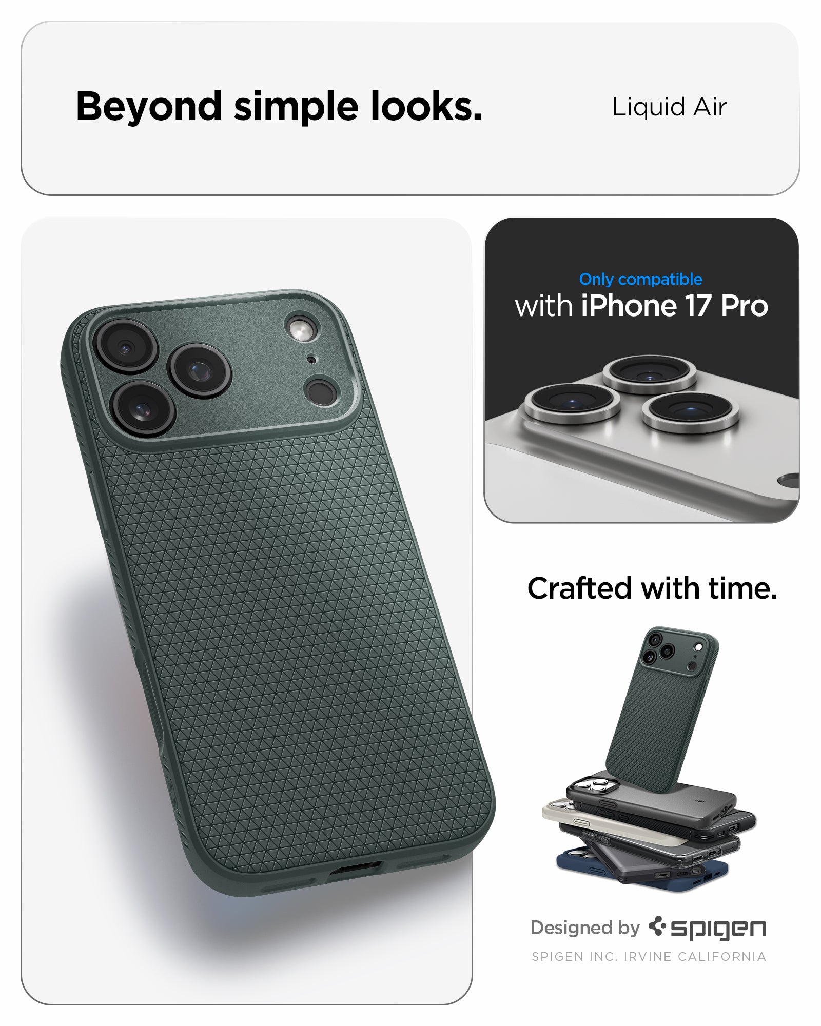 ACS09944 - iPhone 17 Pro Liquid Air in Abyss Green showing beyond simple looks. liquid air. designed by spigen.