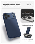 ACS09943 - iPhone 17 Pro Liquid Air in Navy Blue showing beyond simple looks. liquid air. designed by spigen.