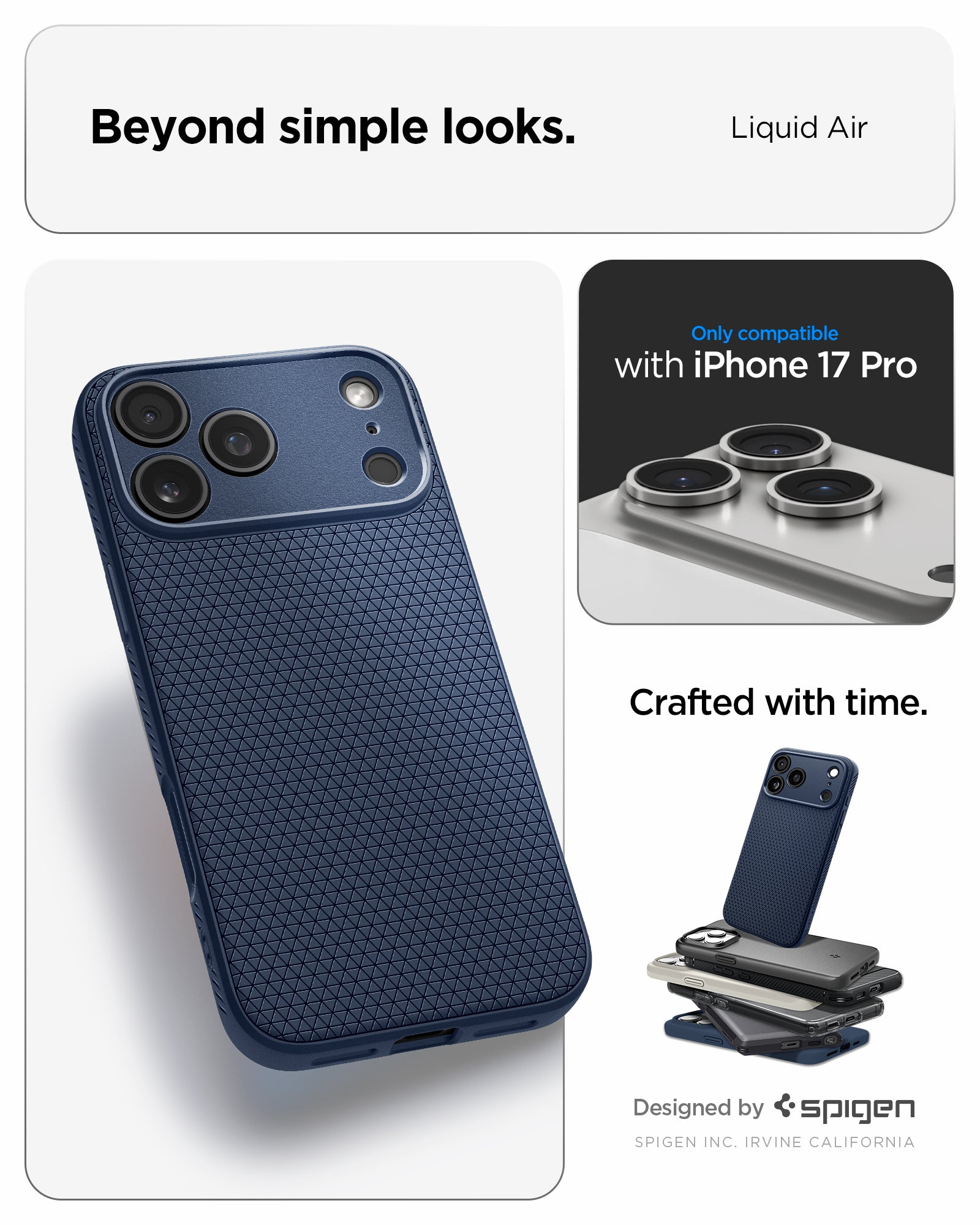 ACS09943 - iPhone 17 Pro Liquid Air in Navy Blue showing beyond simple looks. liquid air. designed by spigen.
