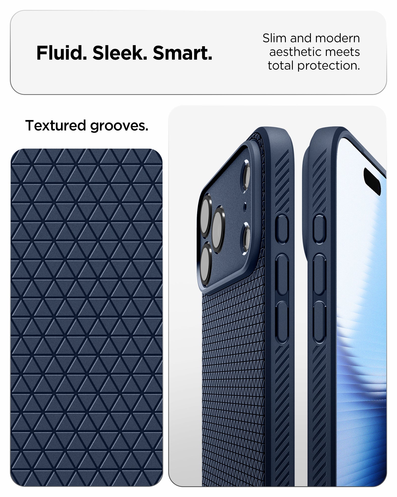 ACS09943 - iPhone 17 Pro Liquid Air in Navy Blue showing fluid, sleek, smart. slim and modern aesthetic meets total protection.