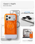 ACS09910 - iPhone 17 Pro Max Case Classic C1 (MagFit) in tangerine showing classic C1 magfit. Back to the classic. designed by spigen.
