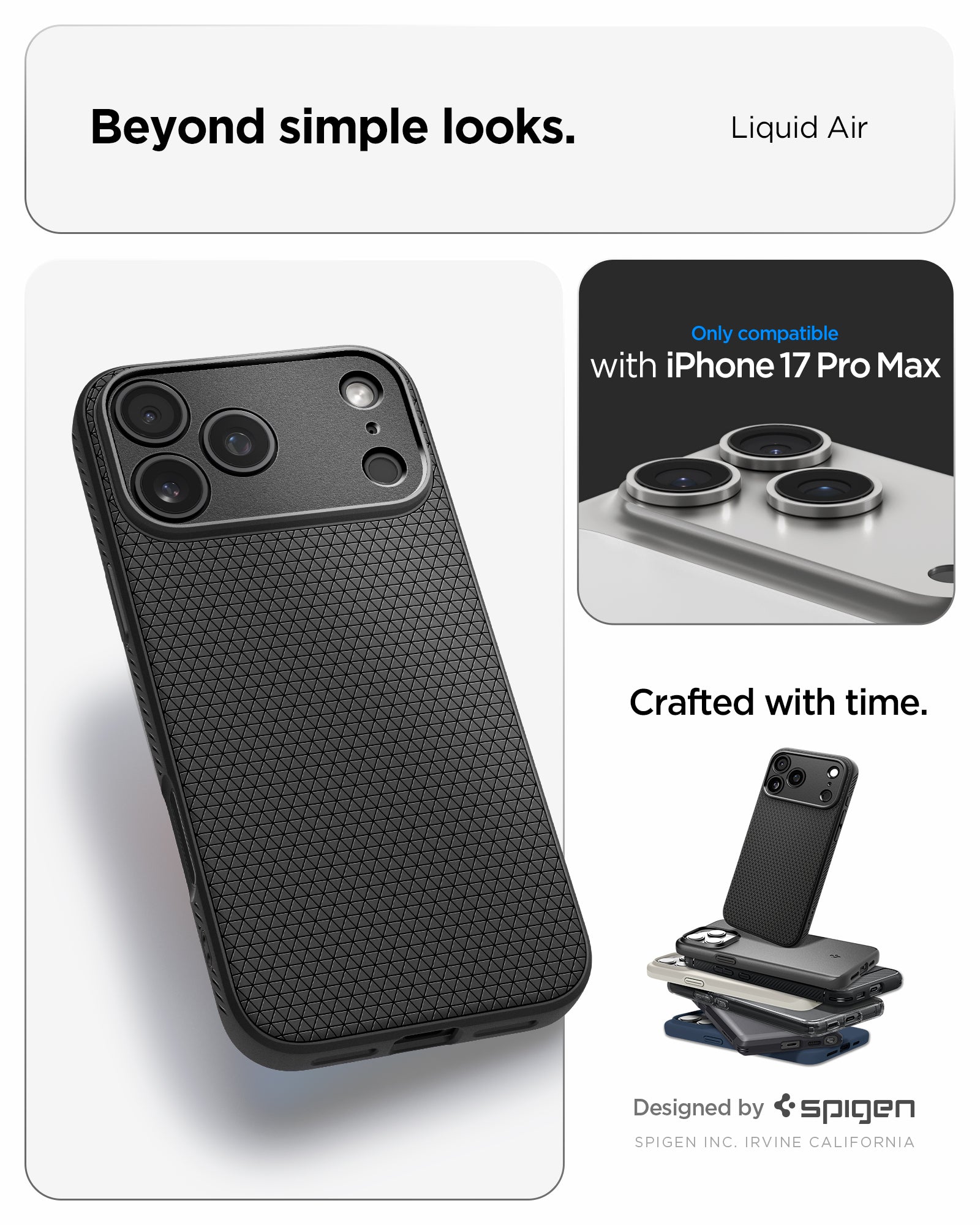ACS09888 - iPhone 17 Pro Max Liquid Air in Matte Black showing beyond simple looks. liquid air. designed by spigen.