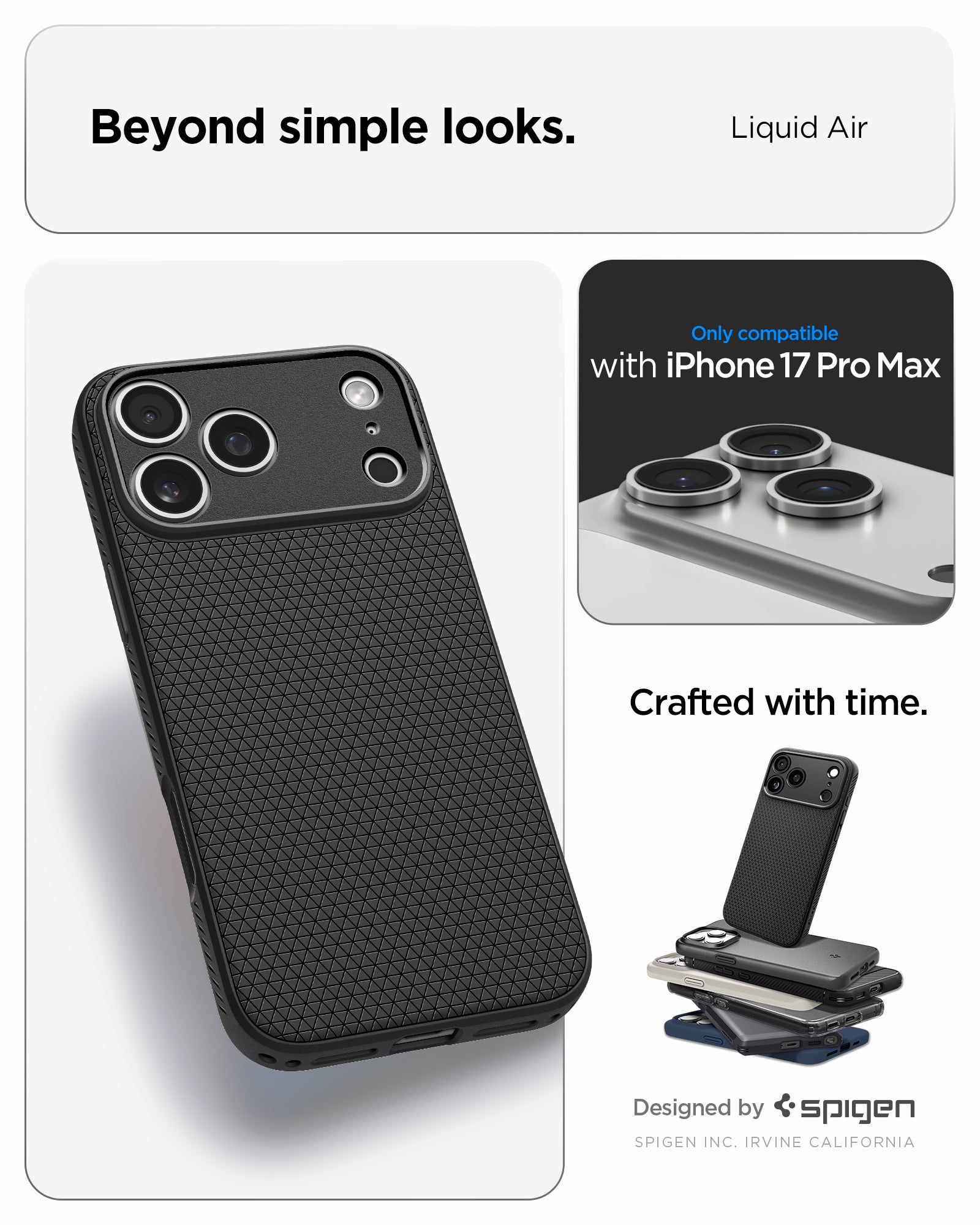ACS09888 - iPhone 17 Pro Max Liquid Air in Matte Black showing beyond simple looks. liquid air. designed by spigen.