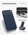 ACS09889 - iPhone 17 Pro Max Liquid Air in Navy Blue showing beyond simple looks. liquid air. designed by spigen.