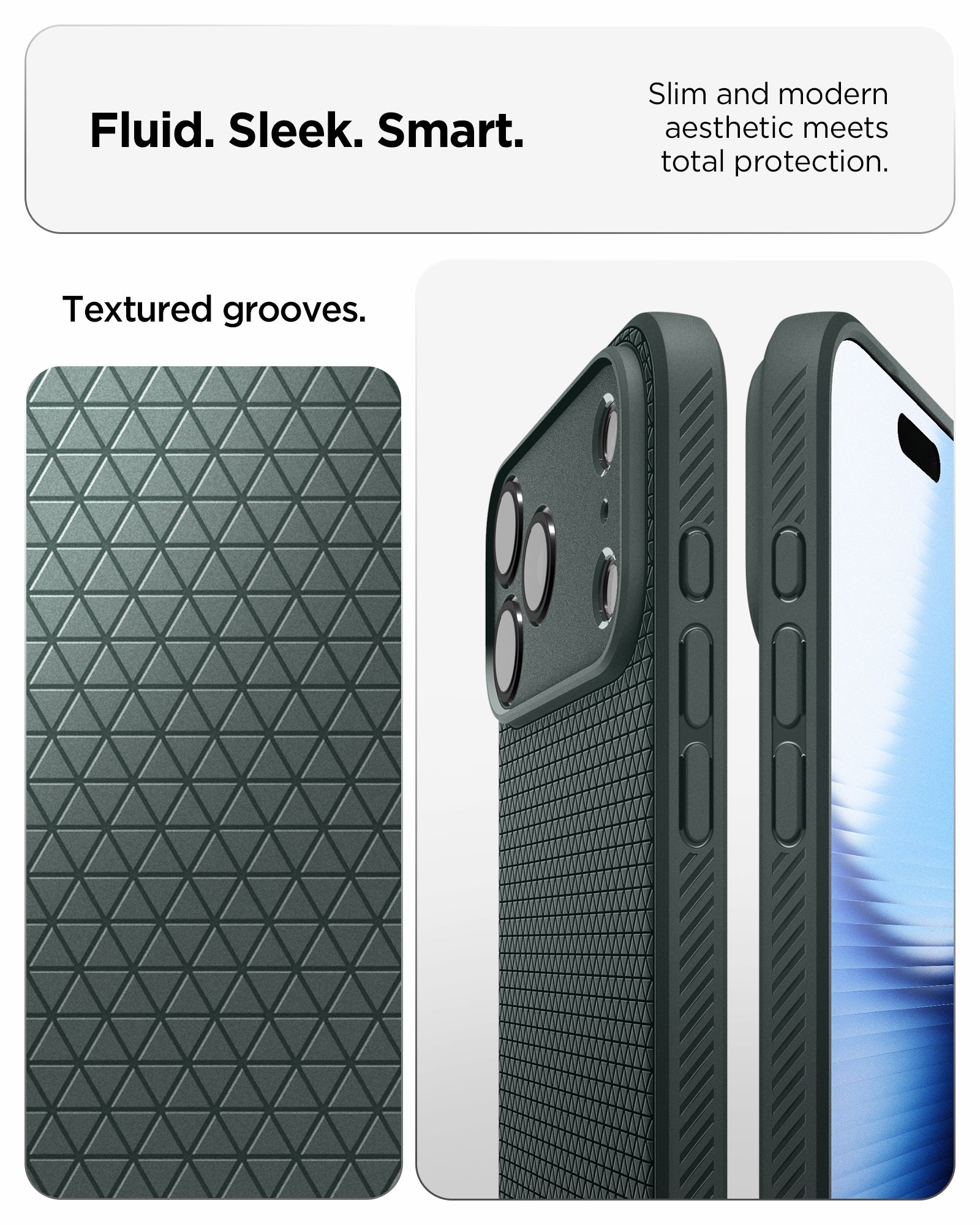 ACS09890 - iPhone 17 Pro Max Liquid Air in Abyss Green showing fluid, sleek, smart. slim and modern aesthetic meets total protection.
