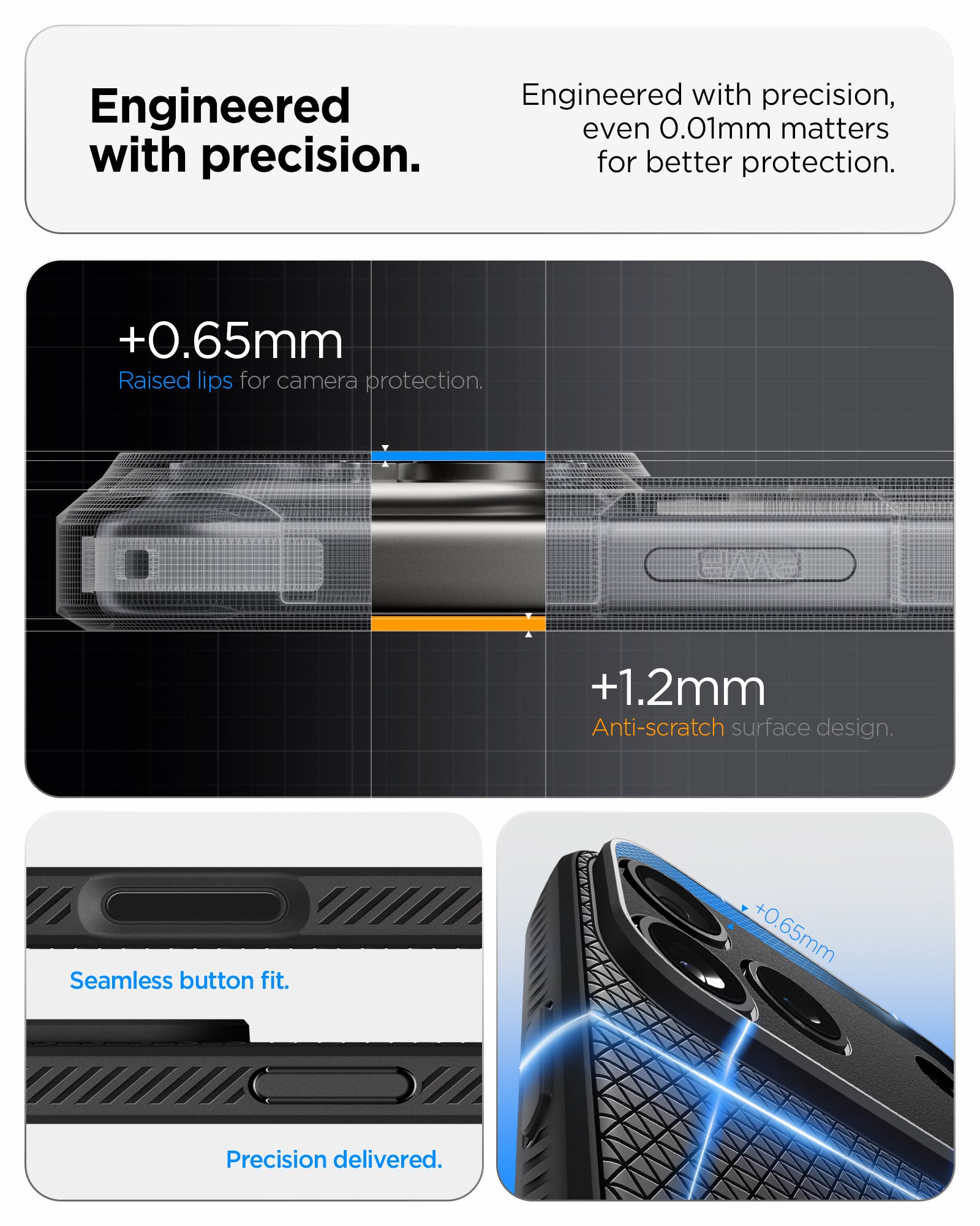 ACS09888 - iPhone 17 Pro Max Liquid Air in Matte Black showing engineered with precision. even 0.01mm matters for better protection. seamless button fit. precision delivered.