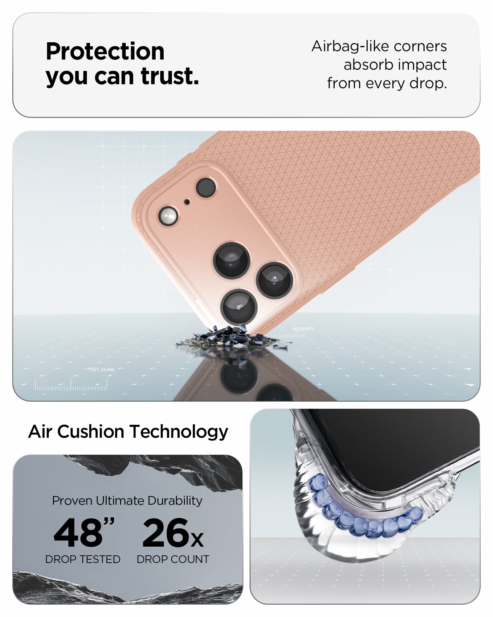 ACS09892 - iPhone 17 Pro Max Liquid Air in Rose Titanium protection you can trust. air bag like corners absorb impact from every drop. air cushion technology.