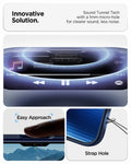 ACS09889 - iPhone 17 Pro Max Liquid Air in Navy Blue showing innovative solution. sound tunnel tech with a 1mm micro hole for cleaner sound, less noise.