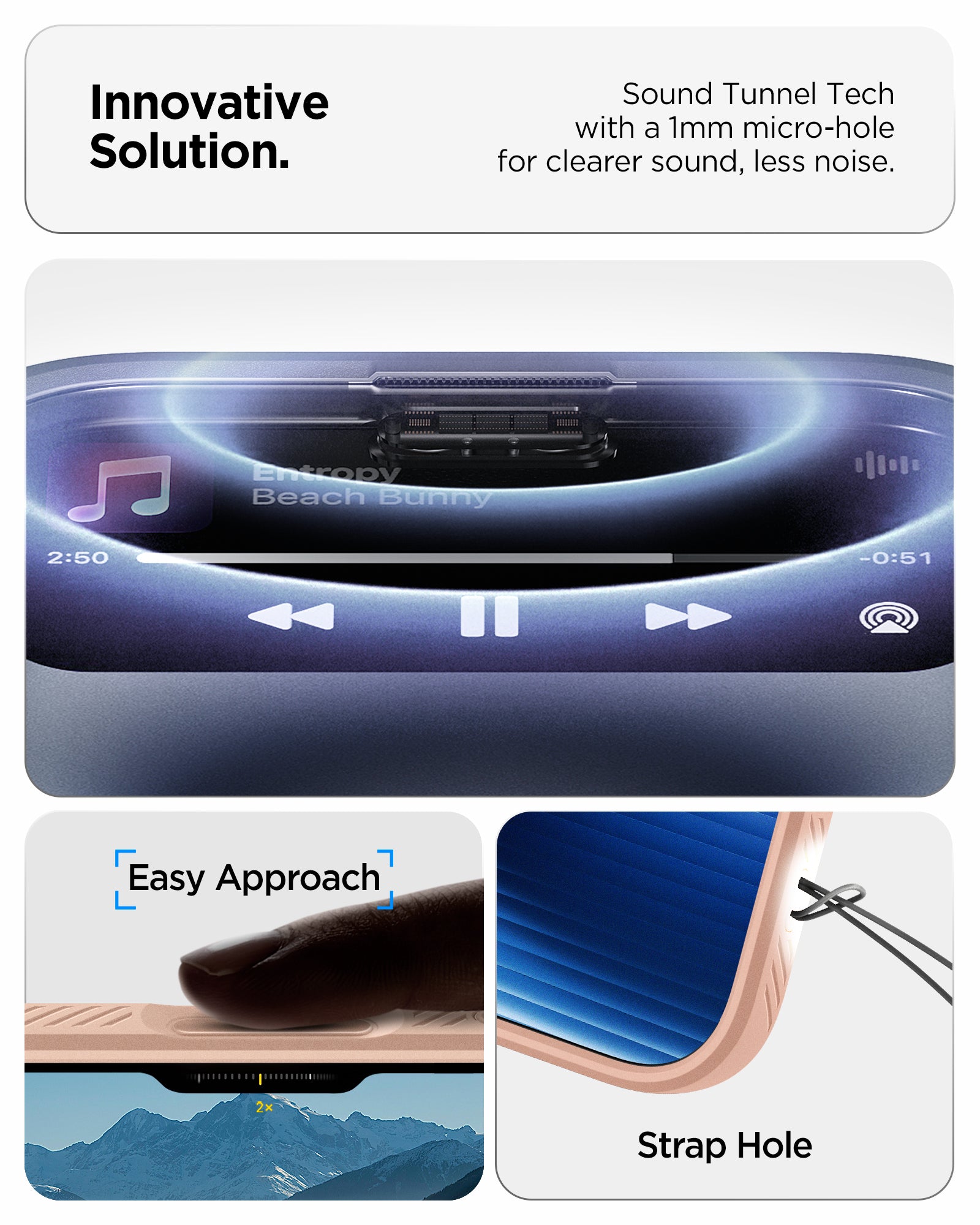 ACS09892 - iPhone 17 Pro Max Liquid Air in Rose Titanium showing innovative solution. sound tunnel tech with a 1mm micro hole for cleaner sound, less noise.