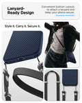 ACS09943 - iPhone 17 Pro Liquid Air in Navy Blue showing lanyard ready design. convenient bottom cutouts to attach a lanyard and keep your phone secure