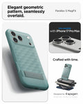 ACS09912 - iPhone 17 Pro Max Series Case Parallax S (MagFit) in green showing the elegant geometric pattern, seamlessly overlaid.