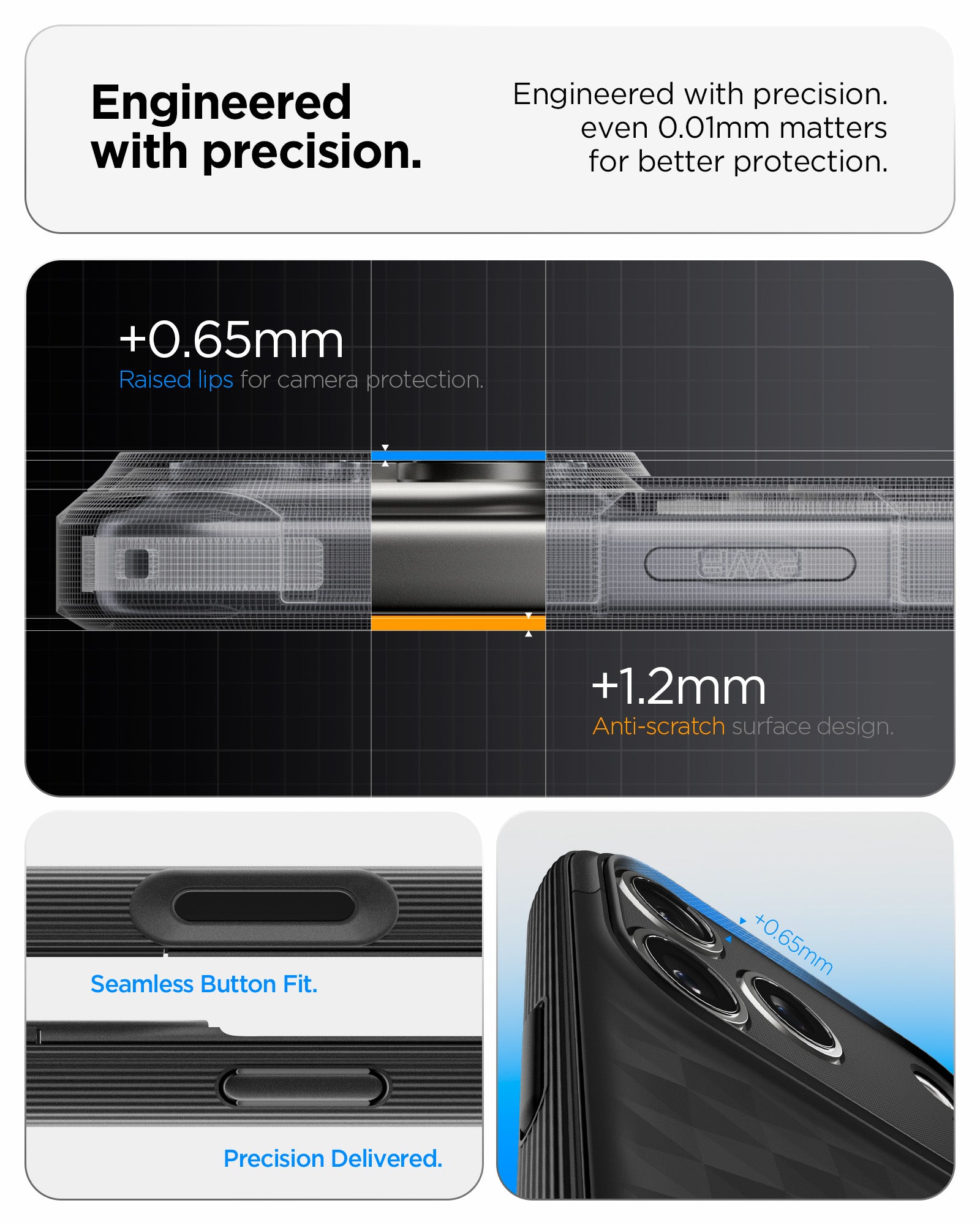 ACS09911CB - iPhone 18 Pro Max / iPhone 17 Pro Max Parallax S (Mag Fit) in Matte Black showing the engineered with protection. Engineered with precision even 0.01mm matter for better protection