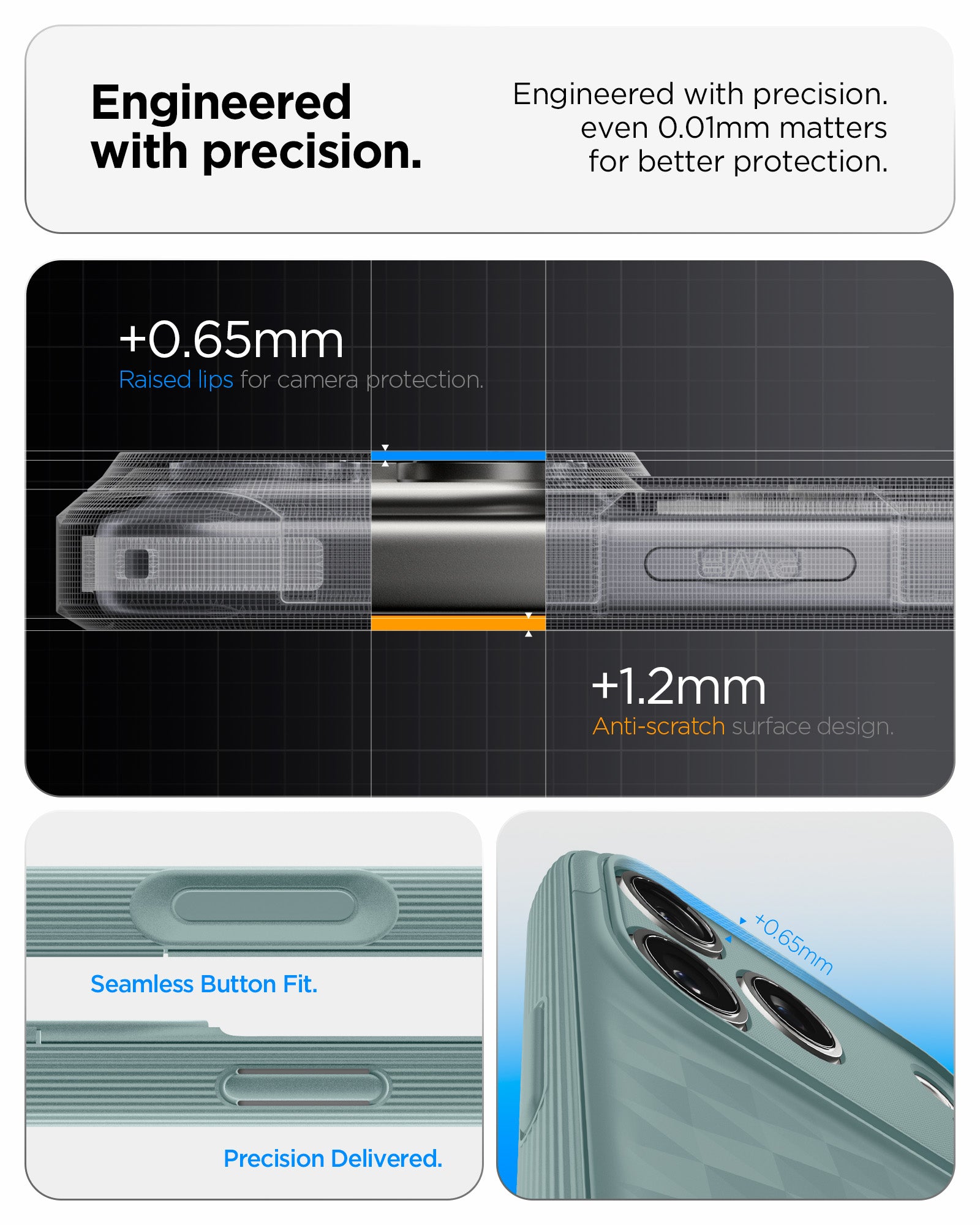 ACS09912 - iPhone 17 Pro Max Series Case Parallax S (MagFit) in green showing the engineered with protection. Engineered with precision even 0.01mm matter for better protection