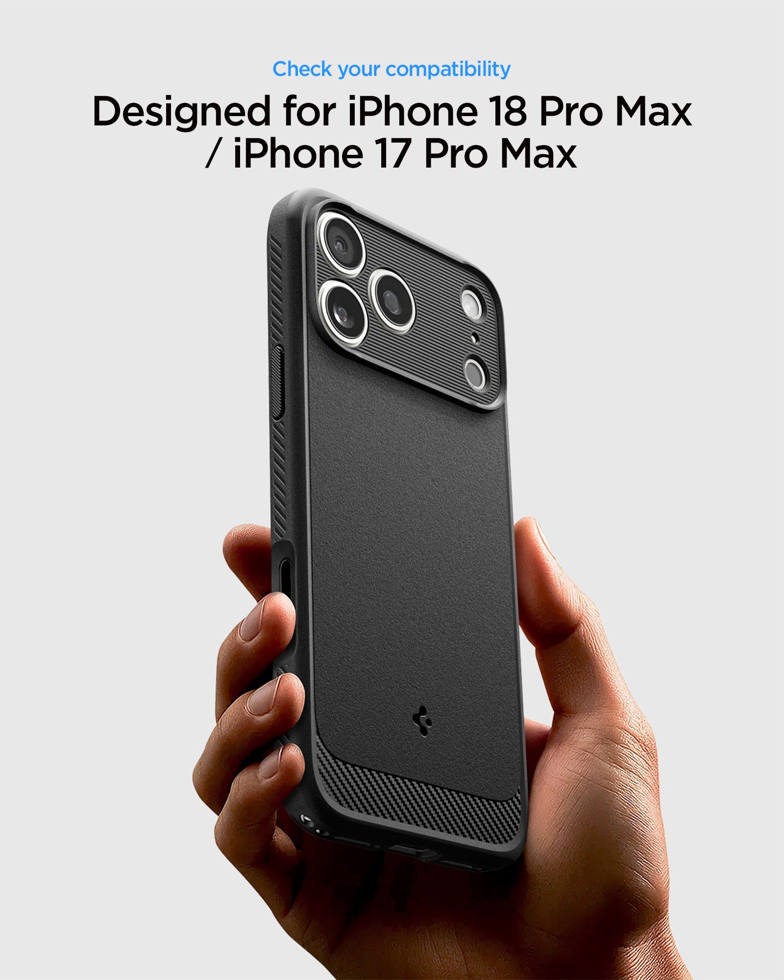  ACS09886CA - iPhone 18 Pro Max / 17 Pro Max Rugged Armor (MagFit) in Matte Black showing check your compatibility