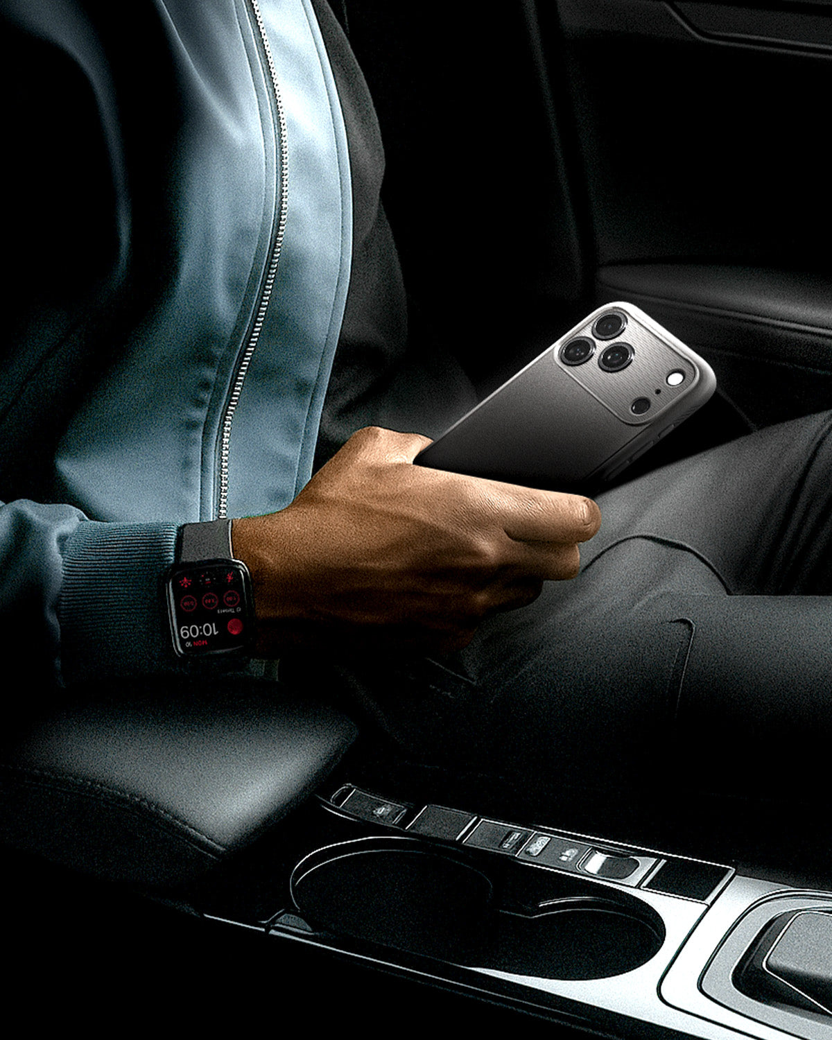 ACS09887 - iPhone 17 Pro Max Rugged Armor (MagFit) in Gray showing sleek and unique. Rugged refined. Matte black profile with subtle carbon fiber accent