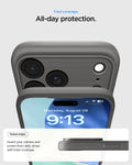 ACS09887 - iPhone 17 Pro Max Rugged Armor (MagFit) in Gray showing total coverage. all day protection. Raised edges. Guard your camera and screen from daily drops with total coverage