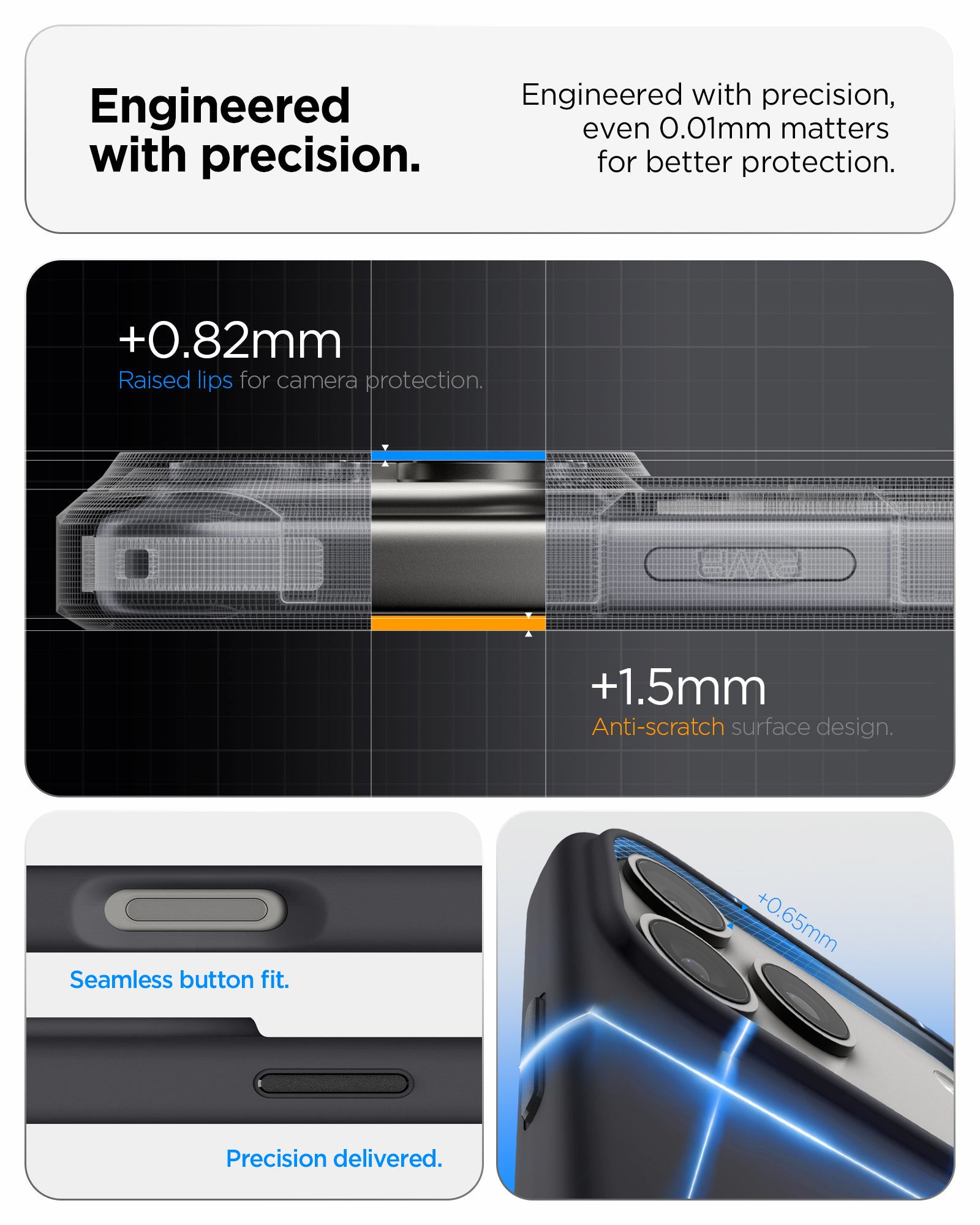 ACS09902 - iPhone 17 Pro Max Silicone Fit (MagFit) Case in black showing engineered with precision. Engineered with precision even 0.01mm matters for better protection.