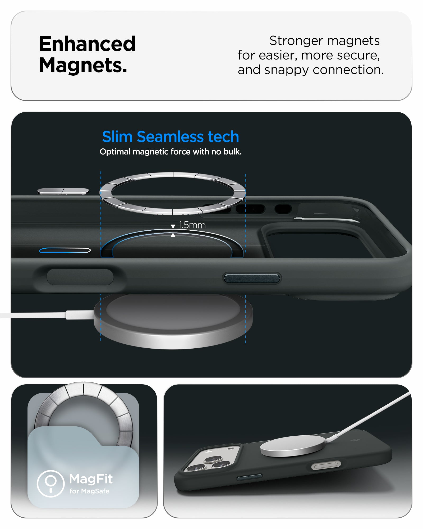 ACS09903 - iPhone 17 Pro Max Silicone Fit (MagFit) Case in green showing enhanced magnets. stronger magnets for easier more secure and snappy connection.