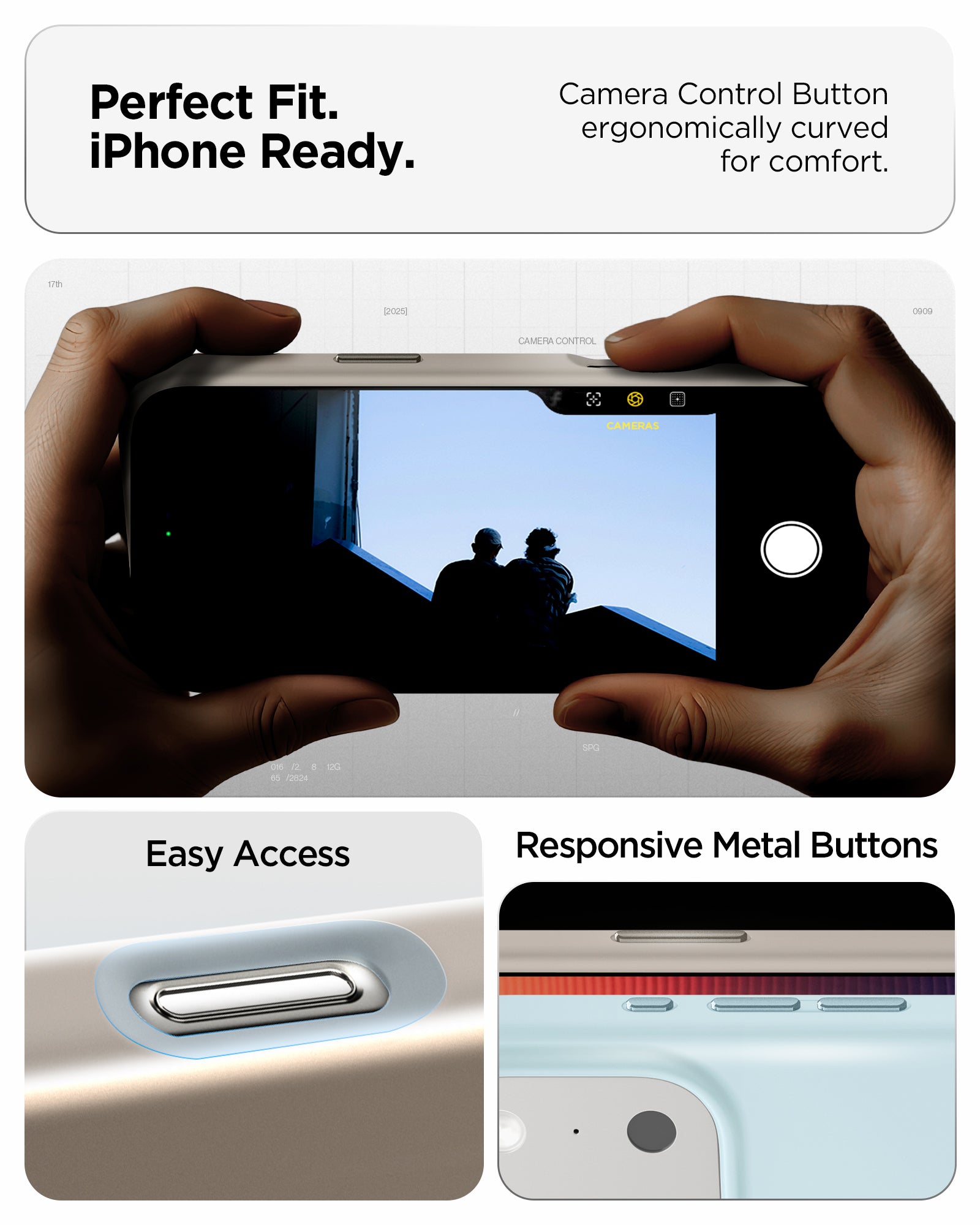 ACS09904 - iPhone 17 Pro Max Silicone Fit (MagFit) Case in stone showing perfect fit. iPhone ready. Camera control button ergonomically curved for comfort