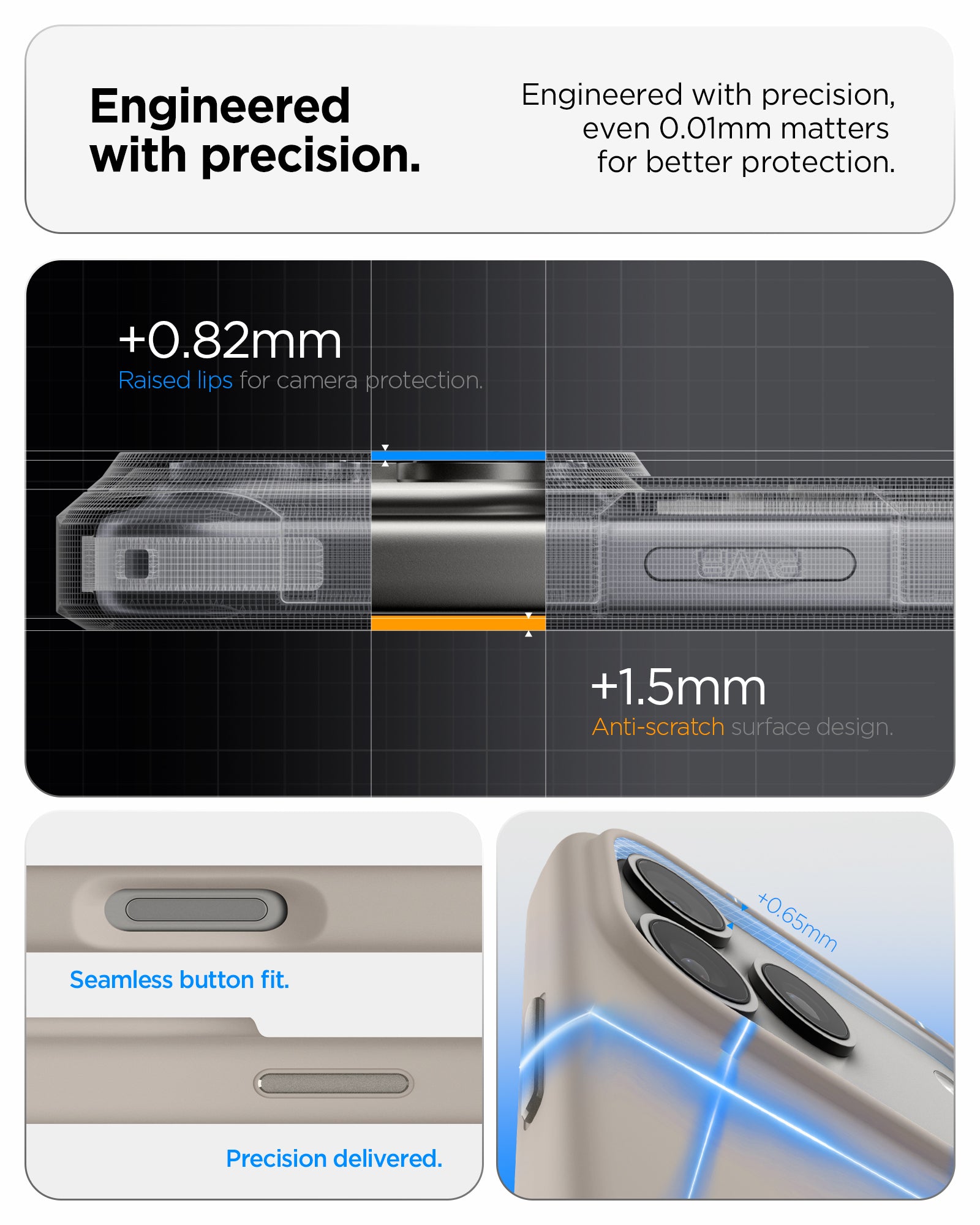 ACS09904 - iPhone 17 Pro Max Silicone Fit (MagFit) Case in stone showing engineered with precision. Engineered with precision even 0.01mm matters for better protection.