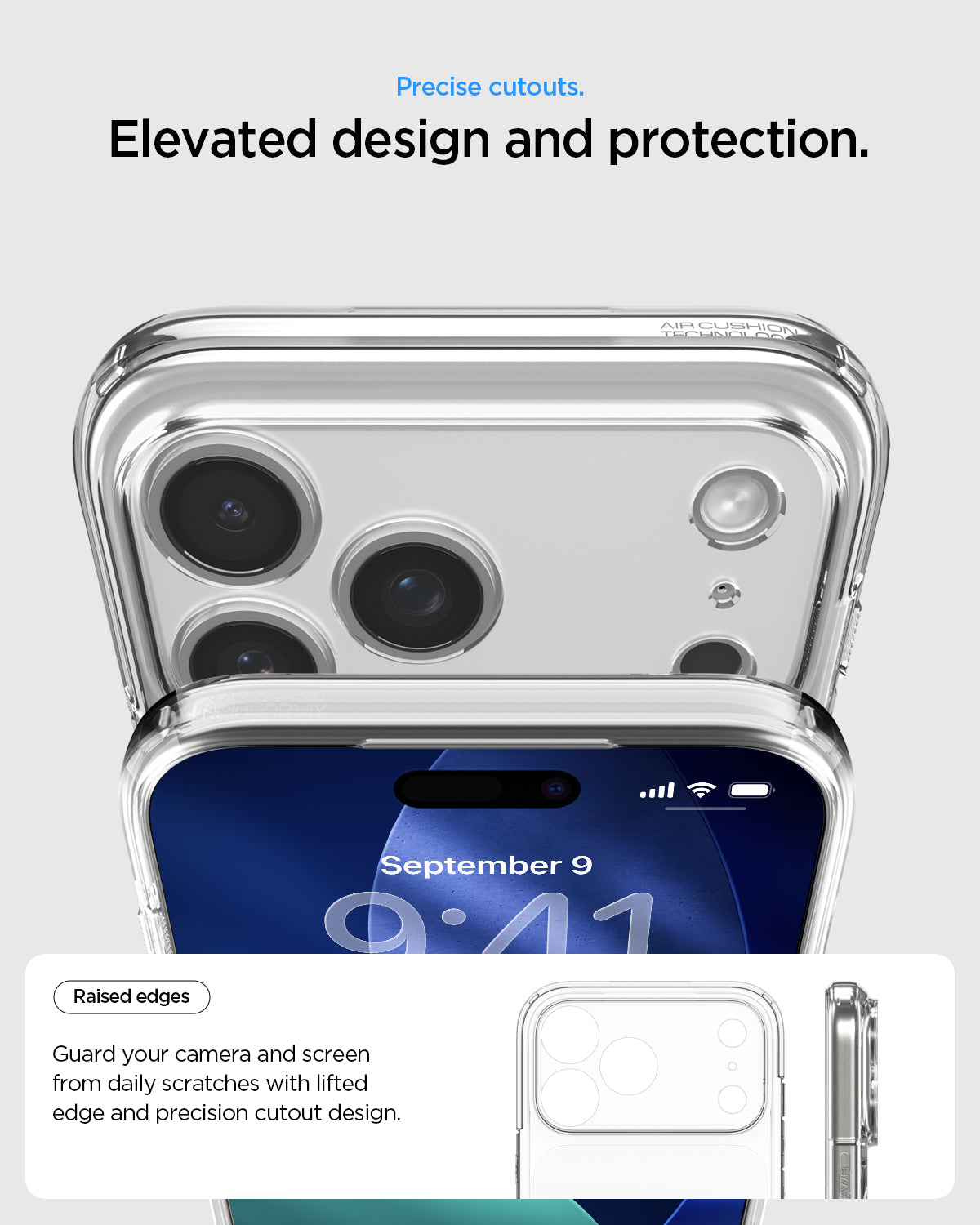ACS10046 - iPhone 17 Pro Max Ultra Hybrid T (MagFit) in Glossy White showing precise cutouts. elevated design and protection. Raised edges. Guard your camera and screen from daily scratches with lifted edge and precision cutout design.