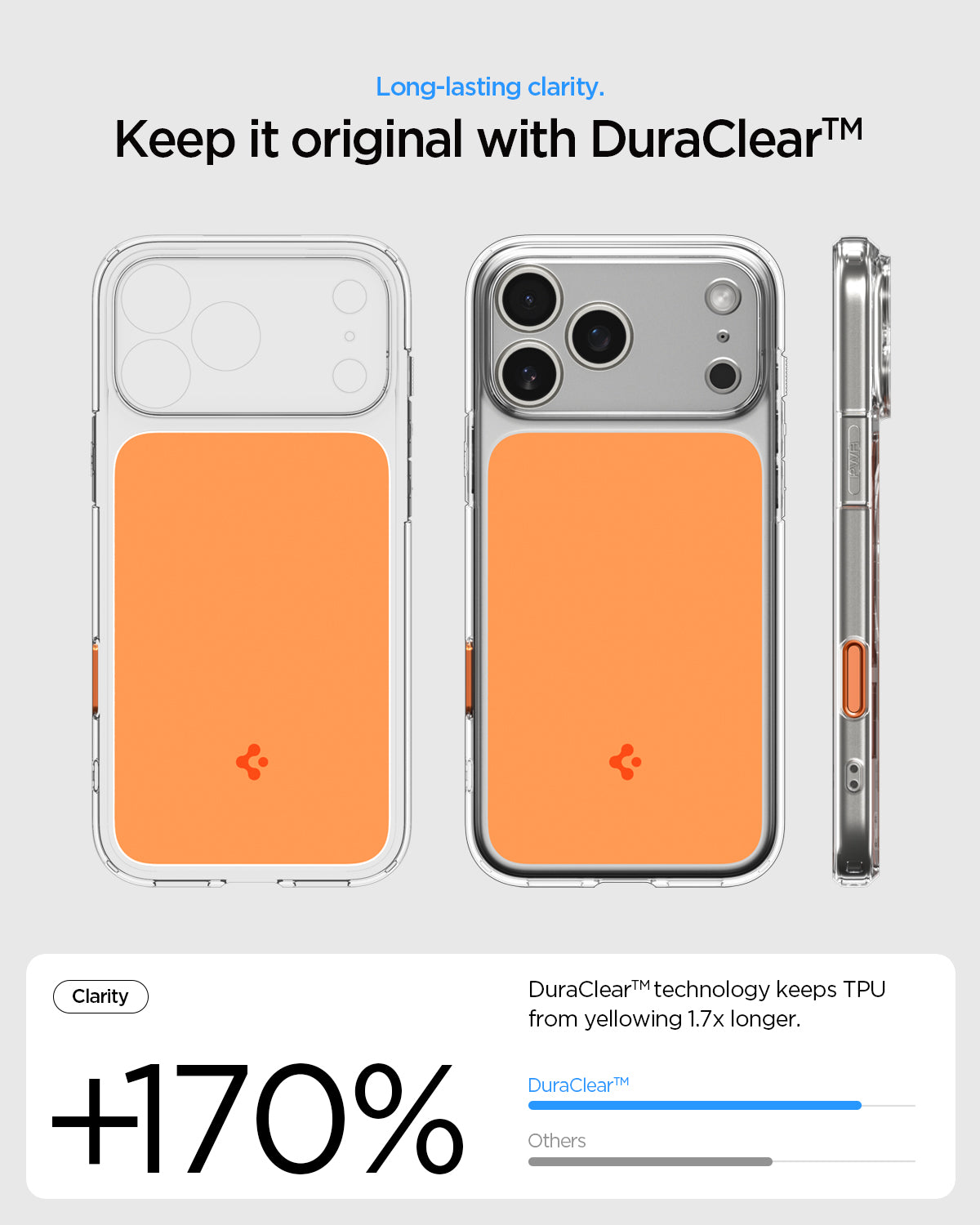 ACS10468 - iPhone 17 Pro Max Ultra Hybrid T (MagFit) in Glossy Orange showing long lasting clarity. Keep it original with dura clear.