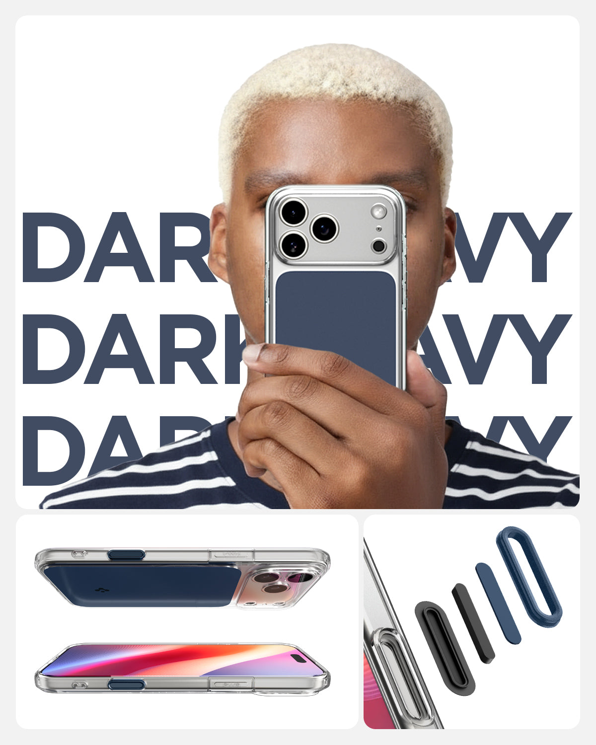 ACS10467 - iPhone 17 Pro Max Ultra Hybrid T (MagFit) in Matte Blue showing Blue letter and person holding Ultra Hybrid T (MagFit) in Matte Blue